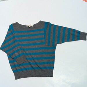 Ann Taylor Loft Dolman 3/4 Sleeve, Grey & Blue Striped Sweater, Size SP